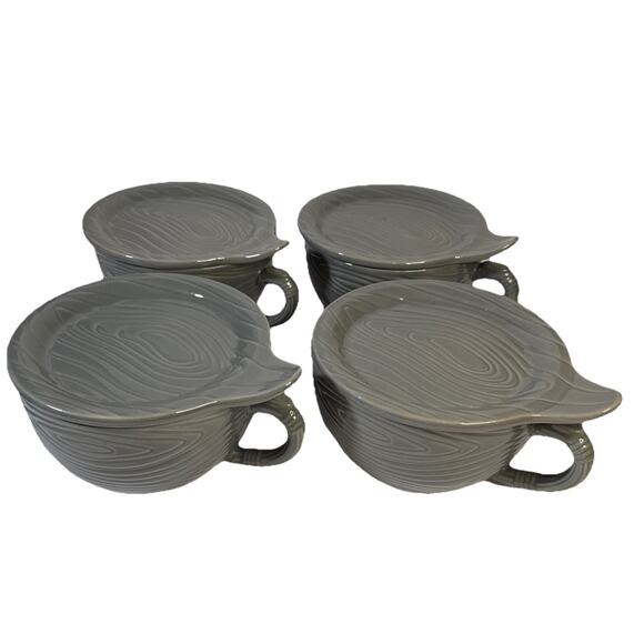 Temp-tations 8 piece Woodland 20 oz. Soup Mug & Sandwich Plate - Gray - LN - Picture 1 of 13